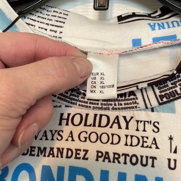 Colorful, “newsprint” bodysuit. Unsure of brand - maybe Shein or H&M. - Picture 2 of 5